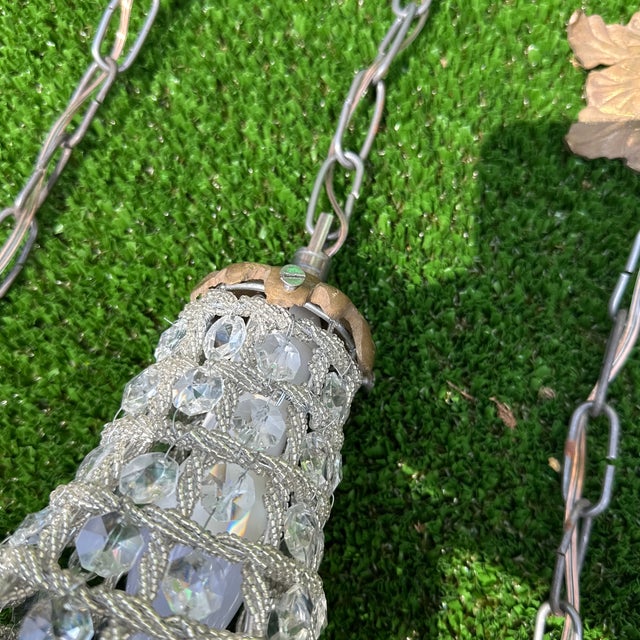 Vintage Gold Metal and Crystal Collection of Baby Pendant Lights- Set of 9 For Sale - Image 4 of 7