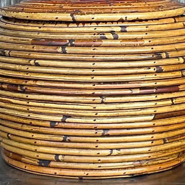 Vintage Costal Pencil Reed Low Lidded Urn For Sale - Image 11 of 13