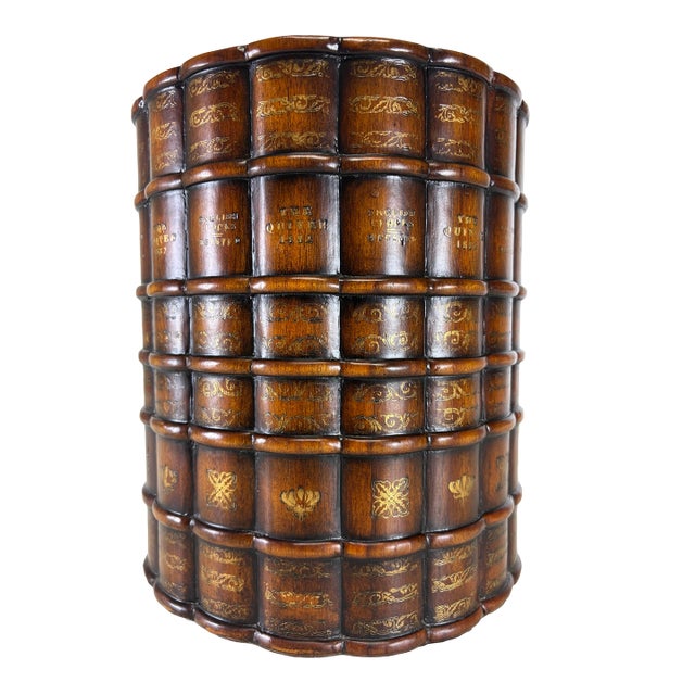 Vintage Hand Carved Walnut Faux Book Bin After Maitland Smith For Sale
