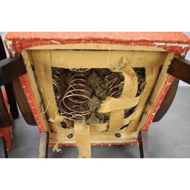 Czechoslovak Lounge Chairs in Orange Upholstery by Jindřich Halabala, 1930s, Set of 2 For Sale - Image 14 of 16