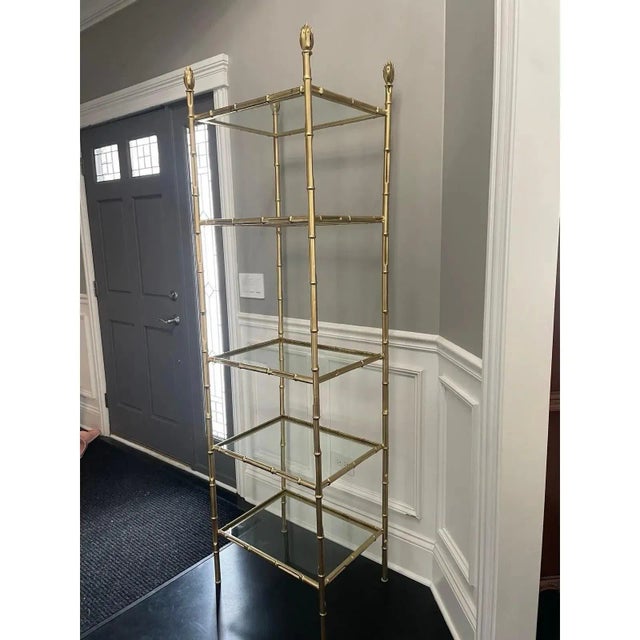 Vintage Chinoiserie Metal & Glass Etagere Display Shelf For Sale - Image 9 of 10