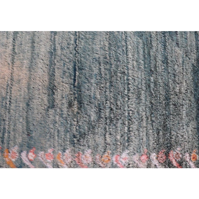 Textile Antique Angora Oushak Rug With Solid Background in Teal, Blue, Orange Colors 3'2 X 5'4. For Sale - Image 7 of 11