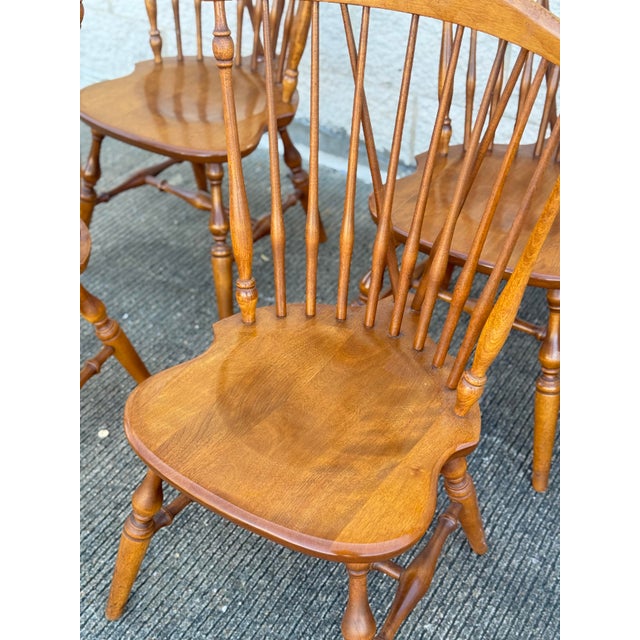 Late 20th Century Set of Six Windsor Style Oak Dining Chairs With Armrests and Turned Legs For Sale - Image 9 of 9