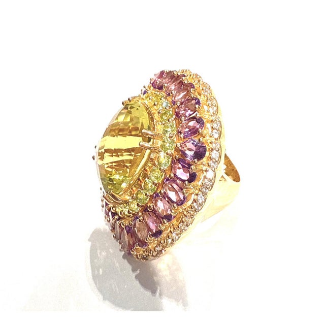 Bochic “Orient” Lemon Quartz & Multi Gem Cocktail Ring Set In 18K Gold & Silver, Size 7 For Sale - Image 4 of 8