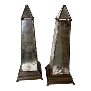 Pair of Antique Mirrored Obelisks For Sale