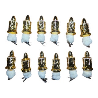 Vintage Set of 12 Czechoslovakian Glass Candlestick Clip-on Christmas Tree Ornaments For Sale