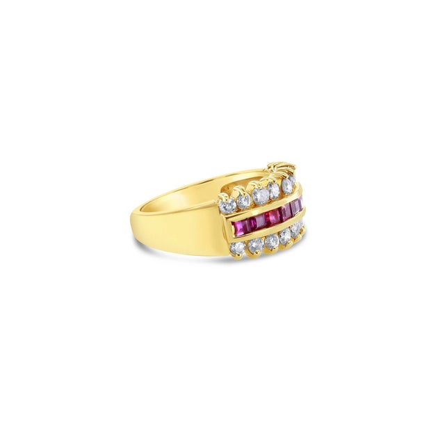 Contemporary Ruby Diamond Wedding Band 1.55cttw 14K Yellow Gold, Size 6 For Sale - Image 3 of 5