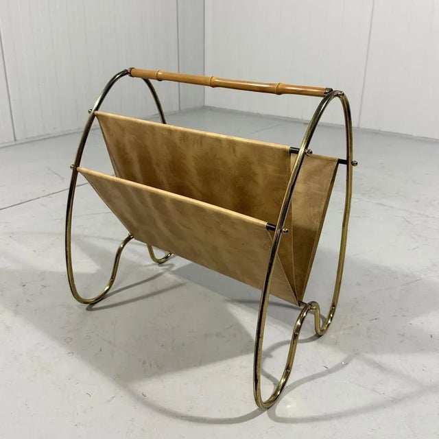 Brass and Rattan Magazine Holder, 1950s For Sale - Image 13 of 14