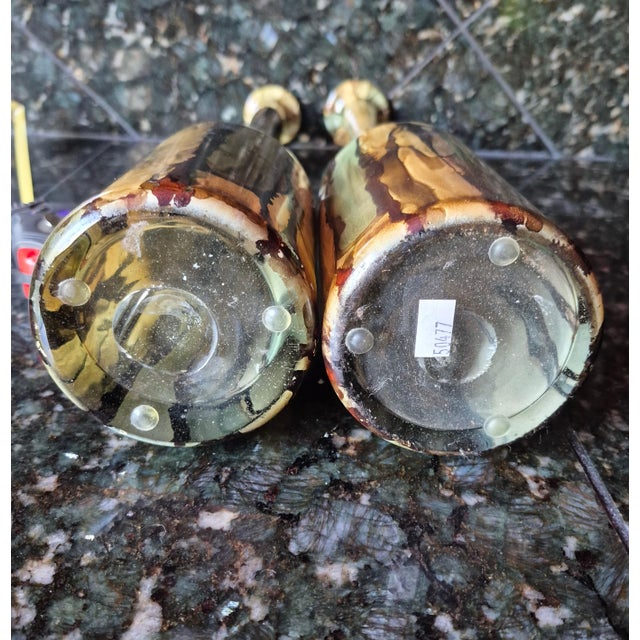 Vintage Post-Modern Tall Earth-Toned Art Glass Bud Vases - Pair For Sale In Palm Springs - Image 6 of 7
