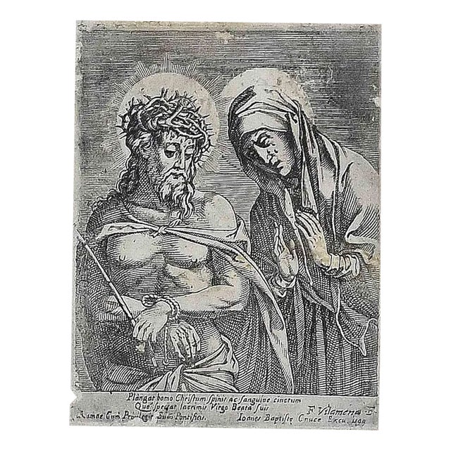 Jesus and Virgin Mary, Original Lithograph, 18th-Century For Sale