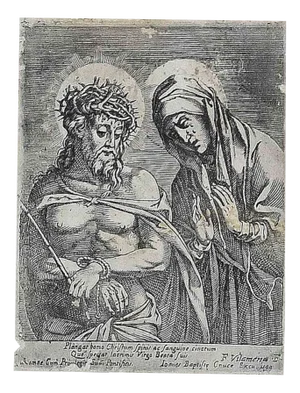 Jesus and Virgin Mary, Original Lithograph, 18th-Century