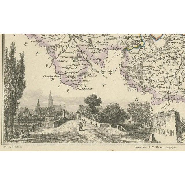 Map of Allier France with Saint-Pourçain Wine Region by Vuillemin, 1800s For Sale - Image 5 of 10