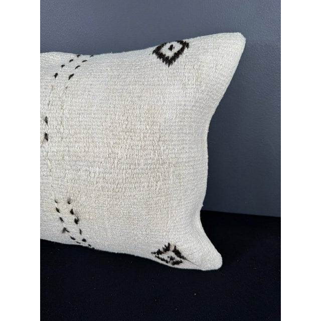 Turkish Hemp Pillow Cushion Natural Beige Black Pillow Cushion Cover 16" x 24" For Sale - Image 4 of 4