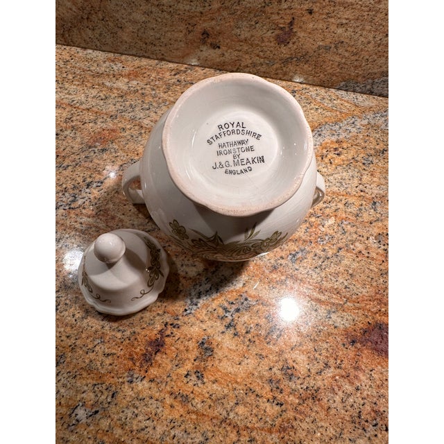 Ceramic Vintage Royal Staffordshire Hathaway Ironstone by J.& G. Meakin England Lidded Sugar Dish For Sale - Image 7 of 7