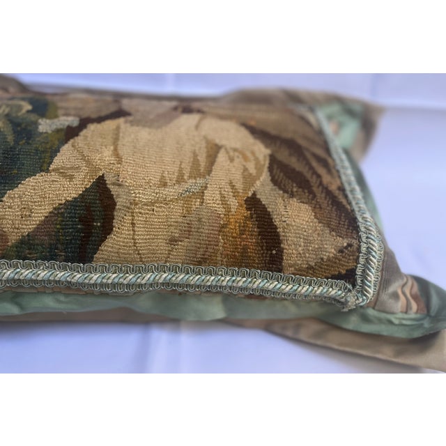 Brown Pillow With 18th Century Tapestry Depicting a Man Figure For Sale - Image 8 of 9