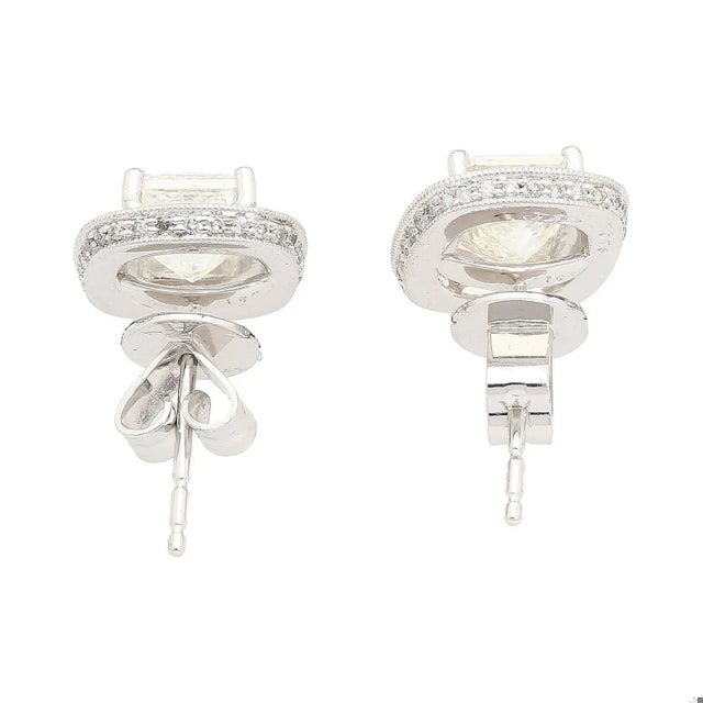 Metal 1990s Gia Certified 3 Carat Total Radiant Cut Diamond Stud Earrings in 18k White Gold, A Pair For Sale - Image 7 of 10