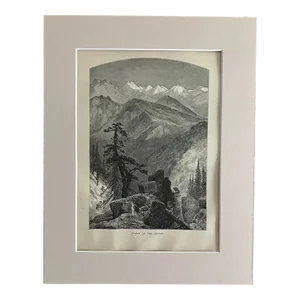 Antique 1874 Wood Engraving "Summit of the Sierras", Matted