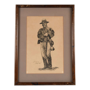 Framed Mixed Media Artwork of a Civil War Soldier by Marty Brazil