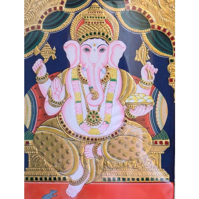1970s Vintage Traditional Hindu Tanjore Painting: Lord Ganesha For Sale - Image 5 of 7