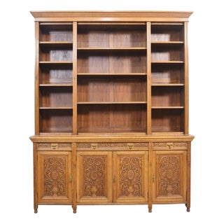 Large Carved Oak Bookcase For Sale