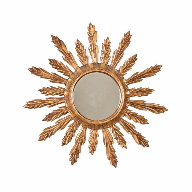 Wood Giltwood Sunburst Wall Mirror, 1950s For Sale - Image 7 of 11