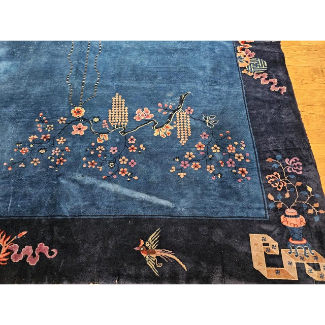 Art Deco Antique Chinese Art Deco Rug, Hand-Knotted Wool Pile, Phoenix Motif Design, French Blue & Navy, 10' X 17’ For Sale - Image 3 of 17