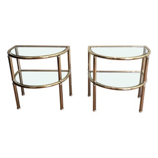 1970s Pair of round brass and silver side tables For Sale