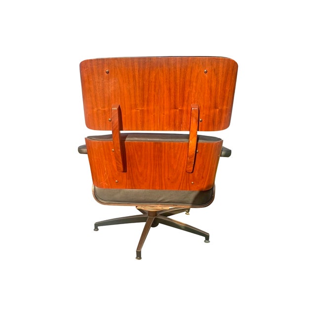 Black Vintage Mid Century Modern Leather Lounge Chair and Ottoman Attributed to Selig For Sale - Image 8 of 16