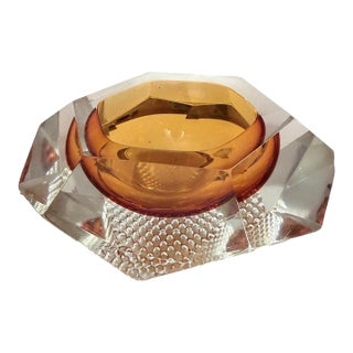 Vintage Amber Sommerso Faceted Glass Bowl / Ashtray, Attributed to Murano, Circa 1960s–1970s For Sale