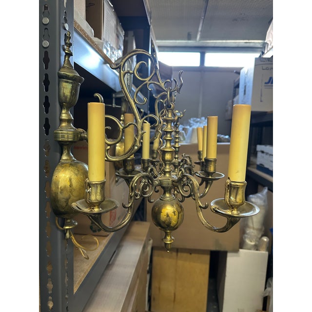 Baroque Pair of Rare Flemish, Early 19th Century Brass Pendant-Sconces For Sale - Image 3 of 12