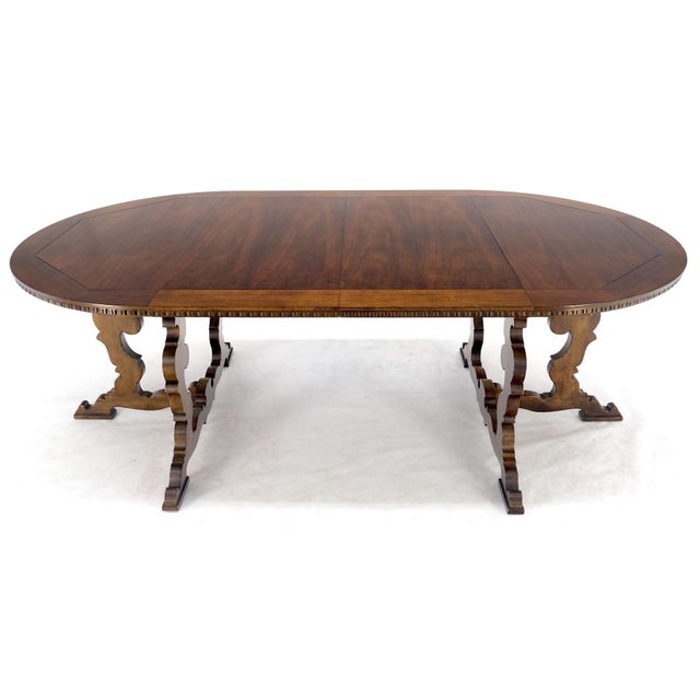 Baker Furniture Company Baker Round Walnut Spanish Colonial Style Dining Table 2 Extension Boards For Sale - Image 4 of 12