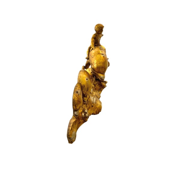 Late 20th Century Mid-Century Modern Cherub Riding Dolphin Sculpture, Paul Manship Style, Gold, 46"w For Sale - Image 5 of 8