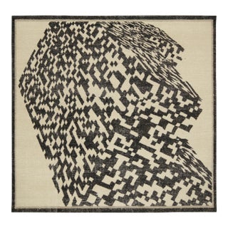 Rug & Kilim’s Distressed Style Abstract Rug in White and Black Geometric Pattern For Sale