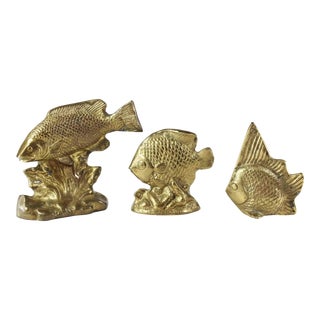 Late 20th Century Decorative Tropical Brass Fish Figurines - Set of 3 For Sale