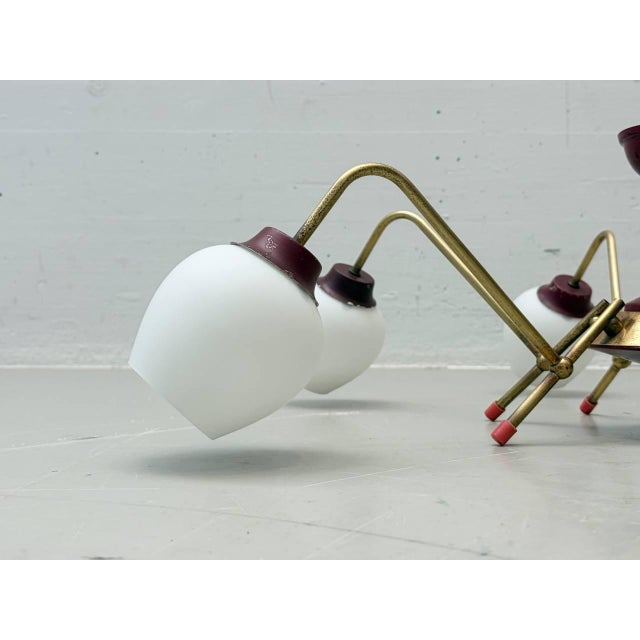 Sputnik Ceiling Light with Brass Frame and Opal Glass, 1950s For Sale - Image 6 of 13