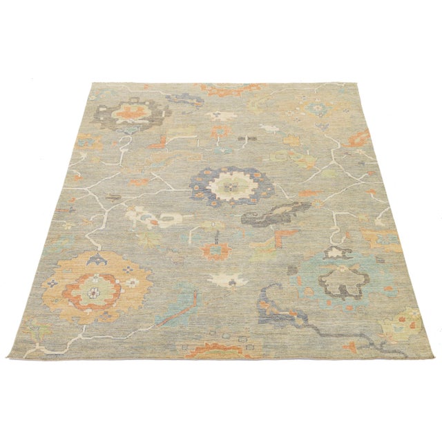 2020s Modern Oushak Style Area Rug – Hand-Knotted Wool in Neutral Sage & Terracotta For Sale - Image 5 of 11