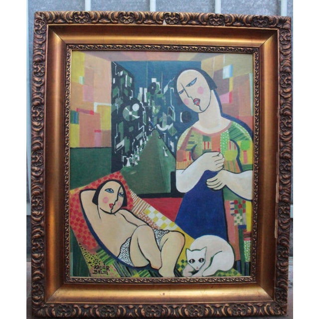 1960s 1960s Béla Kádár (Attr.) — Modernist Figural Composition With Reclining Nude and Cat For Sale - Image 5 of 14