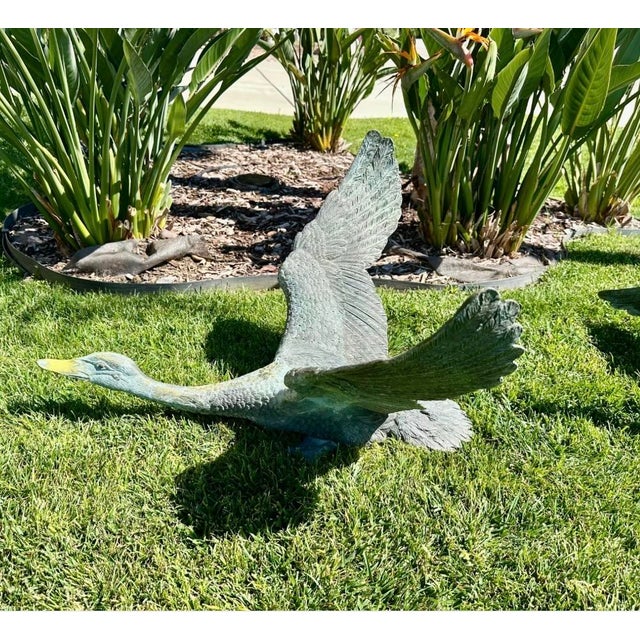 1920s Pair of Large Japanese Bronze Garden Duck Sculptures – Verdigris Patina, Life-Size Waterfowl Statues For Sale - Image 16 of 18