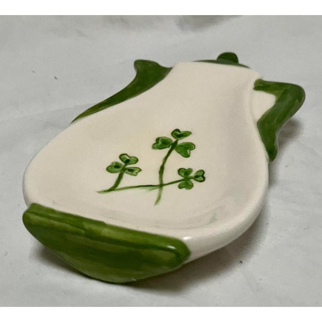 Folk Art Hand Painted Green ShamrockTea Bag Rest, Signed by the Artist For Sale - Image 9 of 10