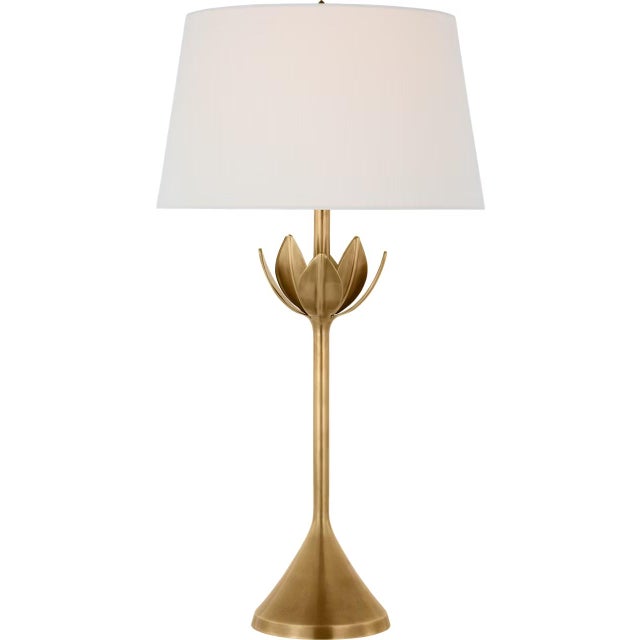 Transitional Julie Neill by Visual Comfort Signature Alberto Large Table Lamp in Antique-Burnished Brass with Linen Shade For Sale - Image 3 of 3