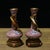 Vintage Chinese Pink Enamel Vase Pair With Dragon Relief and Filigree Stands For Sale - Image 4 of 9