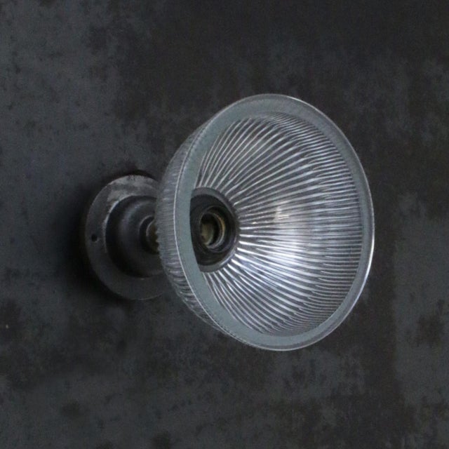 1950s Clear Holophane Glass and Cast Iron Sconce For Sale - Image 5 of 6