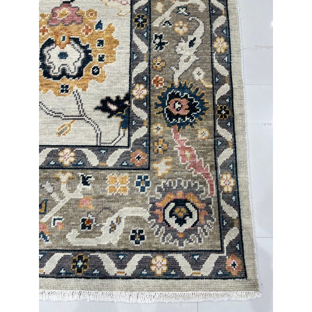 8x10 Luna Clara Beige Floral Traditional Hand Knotted Wool Carpet Rug For Sale In New York - Image 6 of 6