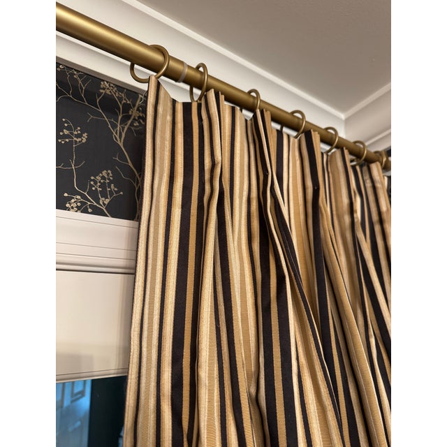 American Pair of Custom Interlined Striped Drapery Panels in Black, Gold & Ivory, 94” For Sale - Image 3 of 5