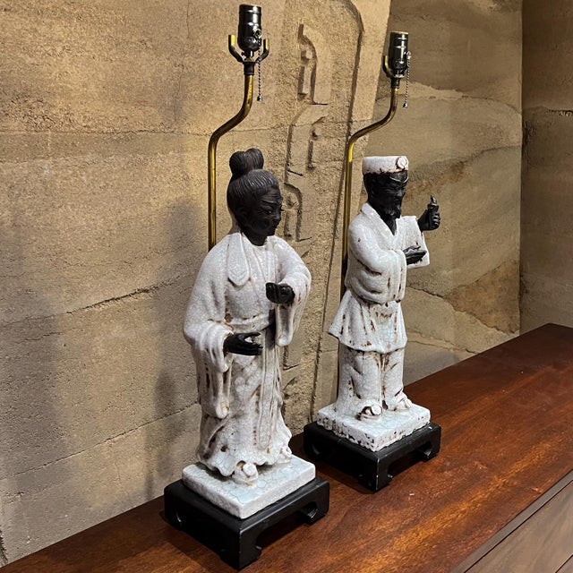 1950s Marcello Fantoni Asian Figural Table Lamps Italy For Sale - Image 10 of 12