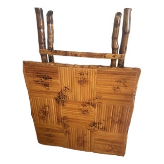 Vintage Handcrafted Square Tiger Bamboo Bistro Folding Game Center Table X-Base For Sale