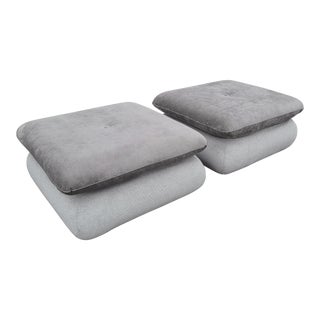 Post Modern Square Tiered 2-Tone Ottomans - a Pair For Sale
