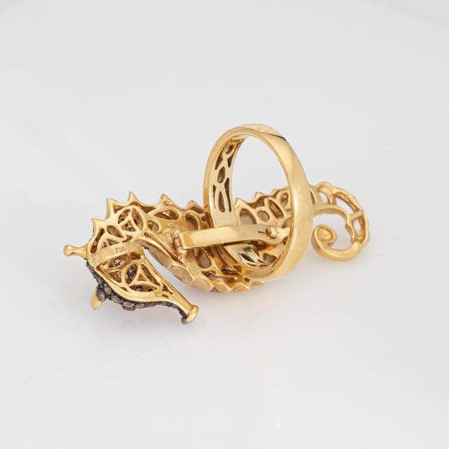 Convertible Seahorse Ring to Pendant Estate Diamond 18k Yellow Gold Sz 7 Ocean For Sale - Image 4 of 8
