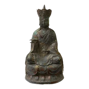 Chinese Vintage Distressed Marks Metal Sitting Meditation Buddha Statue