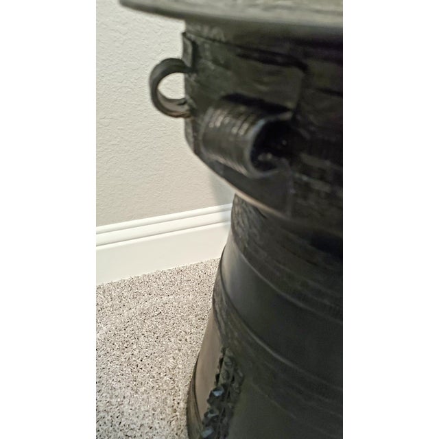 Tribal Vintage Neiman Marcus Southeast Asian Rain Drum Style Cast-Aluminum Accent Table For Sale - Image 3 of 4